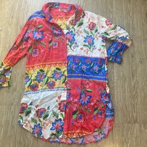 Johnny Was Red and Yellow Floral Shirt